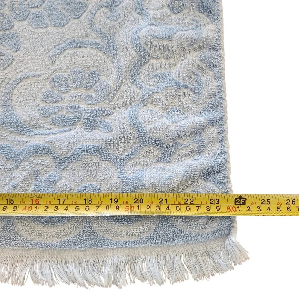 Vintage Fieldcrest Bath Towels Set of 2 Blue White Sculpted Fringed USA